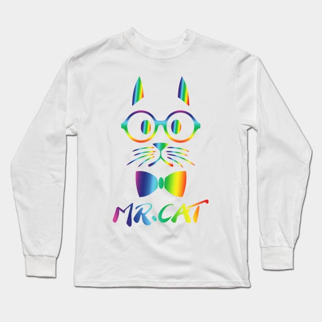 Colorful Mr Cat Long Sleeve T-Shirt by anbartshirts